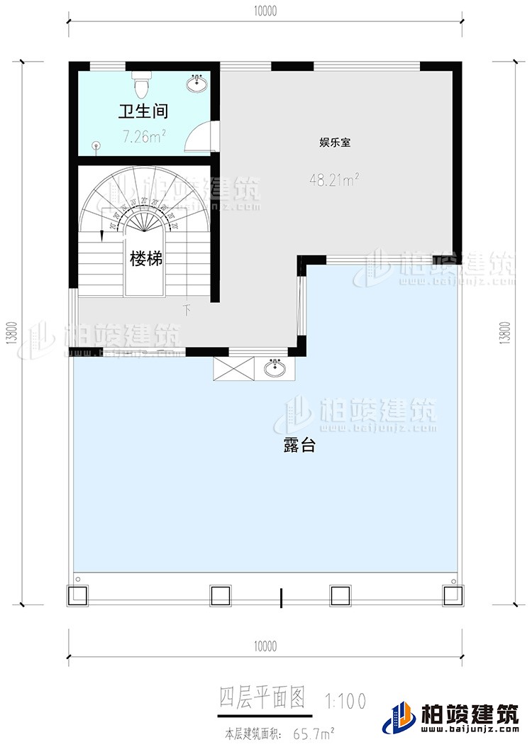 四层:娱乐室，公卫，楼梯，露台